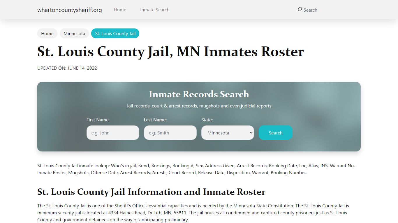 St. Louis County Jail, MN Jail Roster, Name Search